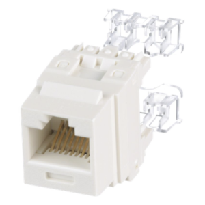 Conector Jack Estilo 110 (de Impacto), Tipo Keystone, Categoría 6, de 8 posiciones y 8 cables, Color Blanco mate