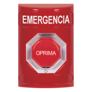 Botón de Emergencia en Español, Color Rojo, Acción Mantenida, Girar para Restablecer y LED Multicolor